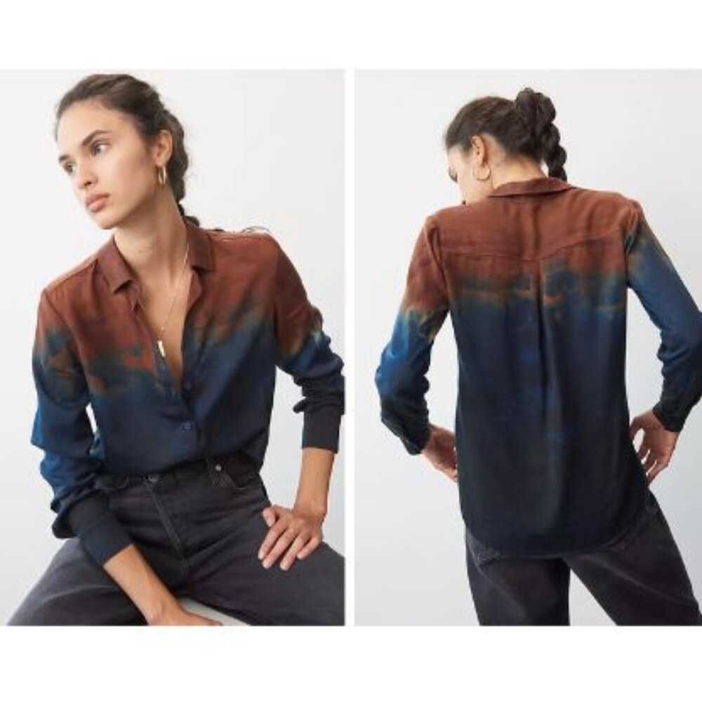 Cloth & Stone | Women's Brown and Blue Cloth & Stone Tie-Dye Buttondown - Size M